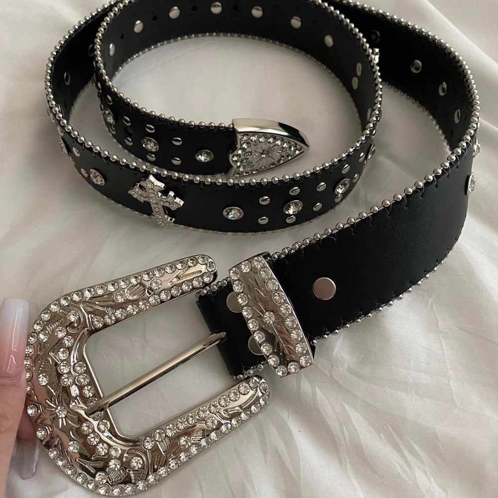 black rhinestone bedazzled cross belt